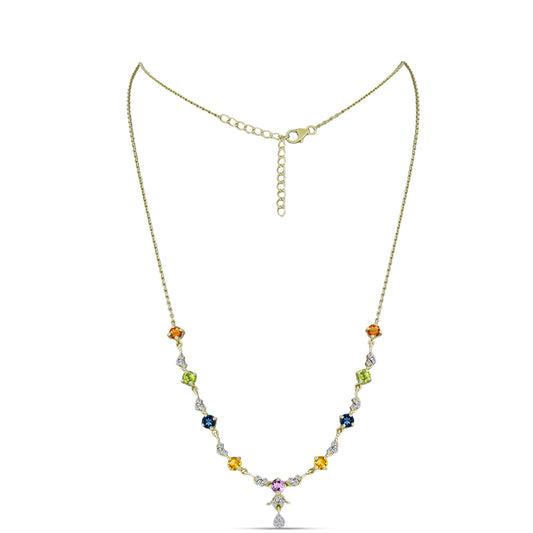 Colier din Argint 925 Placat cu Aur ( 6.24 grame ) cu Safir Curcubeu și Topaz Alb 3.34 Carate