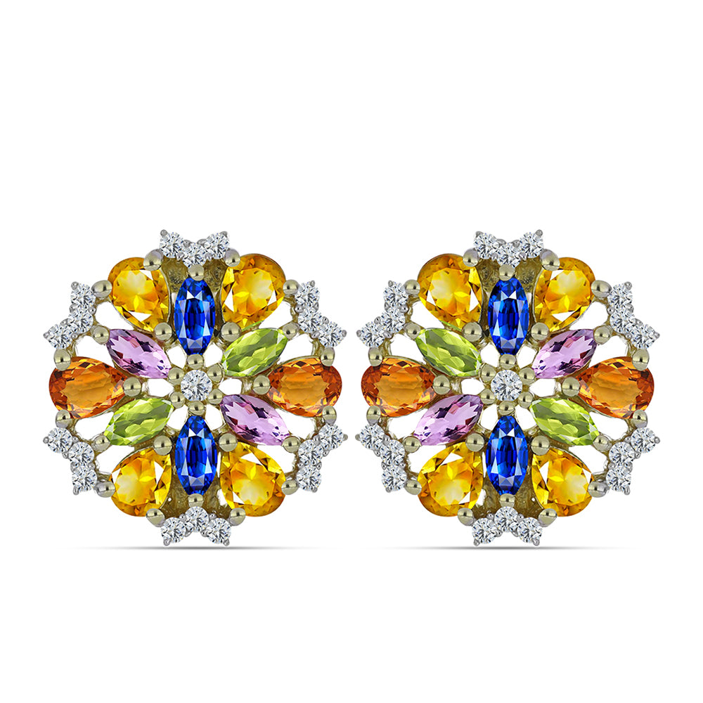 Cercei din Argint 925 Placat cu Aur ( 5.02 grame ) cu Safir Curcubeu și Topaz Alb 3.77 Carate 1 