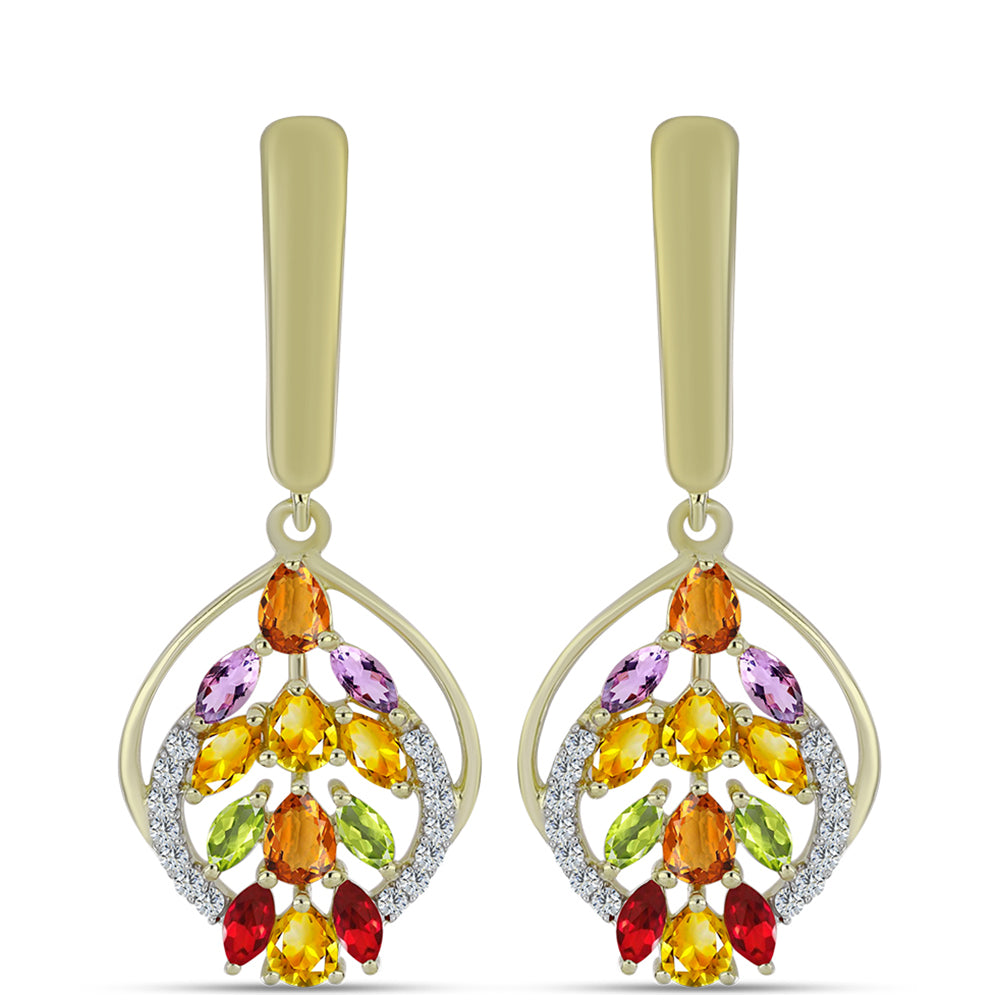 Cercei din Argint 925 Placat cu Aur ( 5.68 grame ) cu Safir Curcubeu și Topaz Alb 3.23 Carate