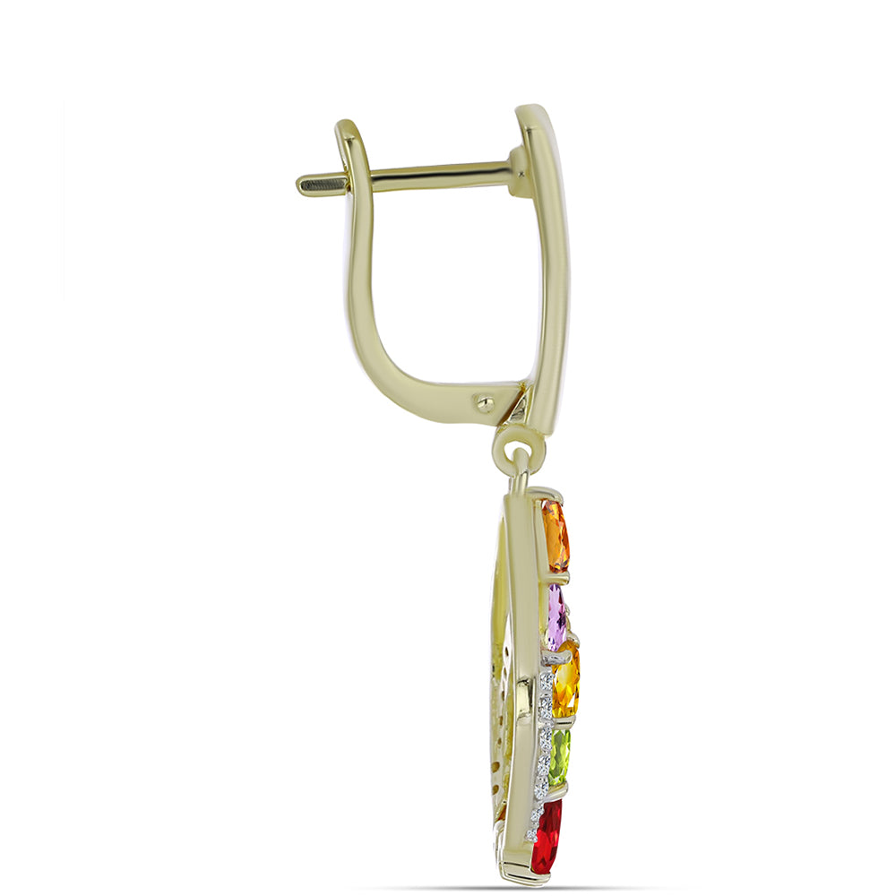Cercei din Argint 925 Placat cu Aur ( 5.68 grame ) cu Safir Curcubeu și Topaz Alb 3.23 Carate 2 