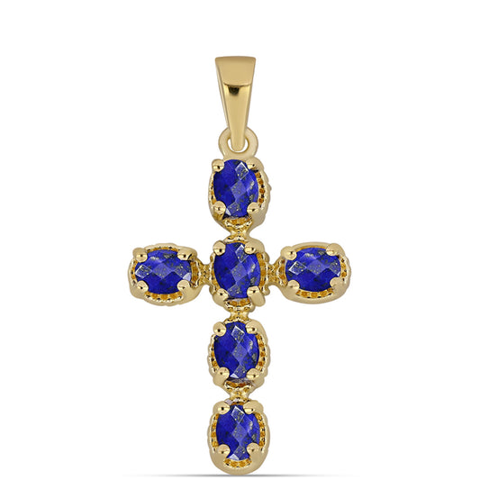 Cruce Pandantiv din Argint 925 Placat cu Aur ( 2.18 grame ) cu Lapis Lazuli 1.13 Carate