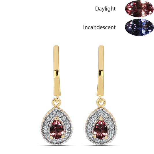 Cercei din Argint 925 Placat cu Aur ( 3.53 grame ) cu Granat Tsivory care își schimbă culoarea și Topaz Alb 1.33 Carate