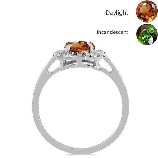 Inel din Argint 925 ( 3.09 grame ) cu Zultanit Anatolian Certificat cultivat în laborator și Topaz Alb 2.37 Carate