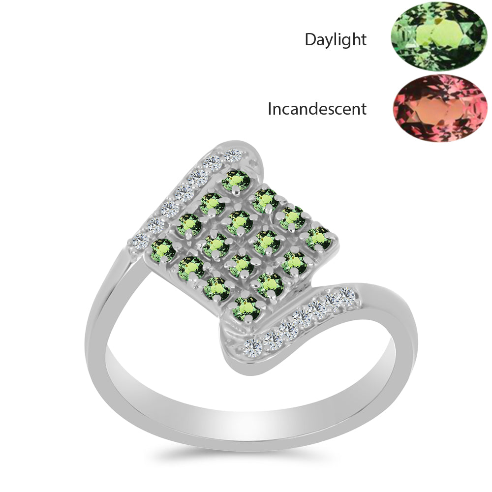 Inel din Argint 925 ( 2.79 grame ) cu Alexandrit Natural și Topaz Alb 0.39 Carate