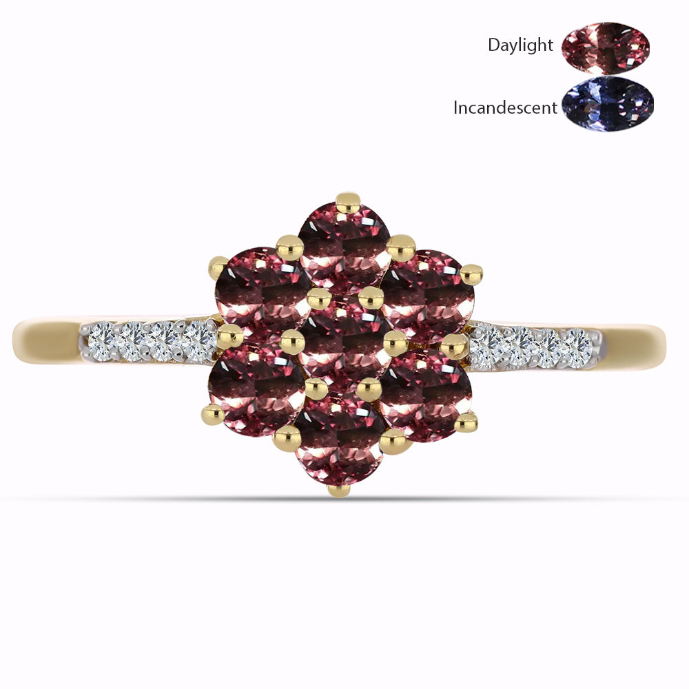 Inel din Argint 925 Placat cu Aur ( 1.71 grame ) cu Granat Tsivory care își schimbă culoarea și Topaz Alb 1.16 Carate 2 