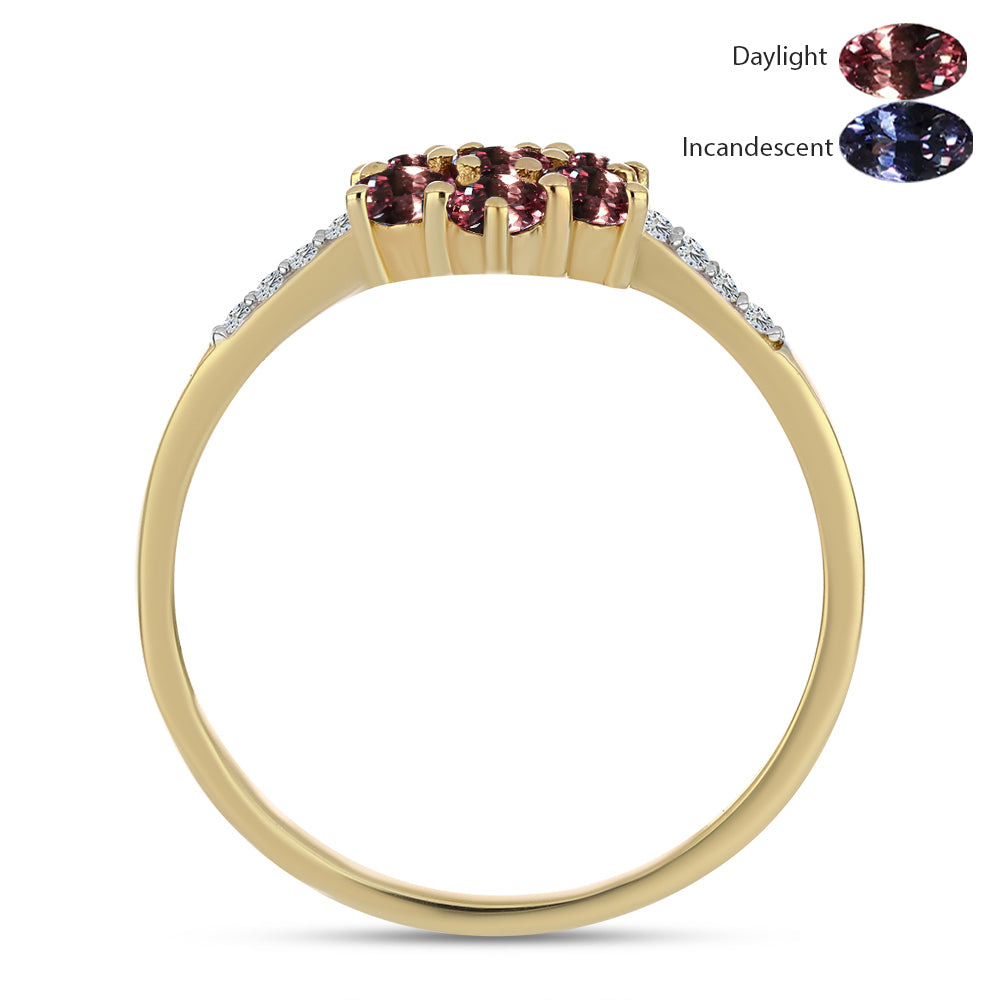 Inel din Argint 925 Placat cu Aur ( 1.71 grame ) cu Granat Tsivory care își schimbă culoarea și Topaz Alb 1.16 Carate 3 