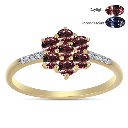 Inel din Argint 925 Placat cu Aur ( 1.71 grame ) cu Granat Tsivory care își schimbă culoarea și Topaz Alb 1.16 Carate