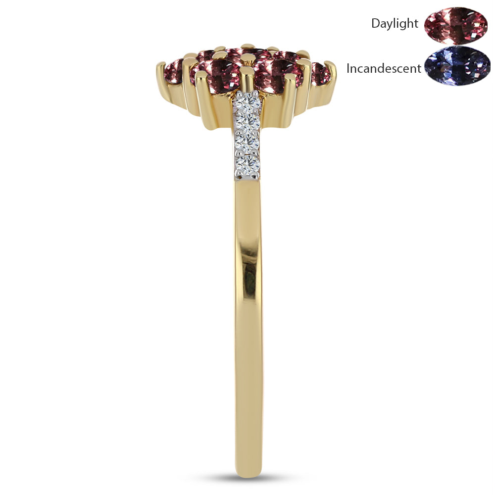 Inel din Argint 925 Placat cu Aur ( 1.71 grame ) cu Granat Tsivory care își schimbă culoarea și Topaz Alb 1.16 Carate 4 