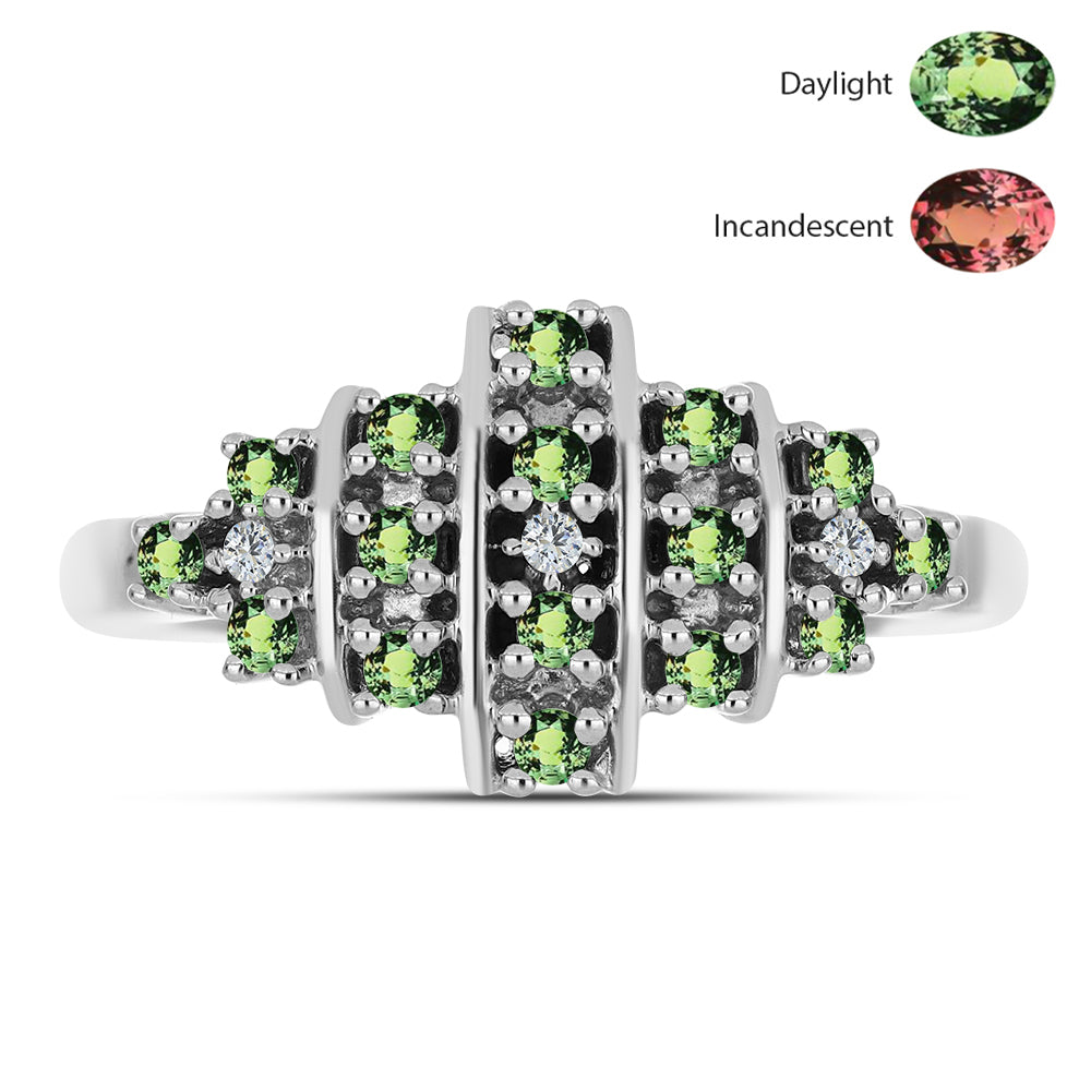 Inel din Argint 925 ( 3.33 grame ) cu Alexandrit Natural și Topaz Alb 0.41 Carate