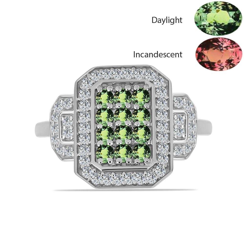 Inel din Argint 925 ( 3.42 grame ) cu Alexandrit Natural și Topaz Alb 0.91 Carate