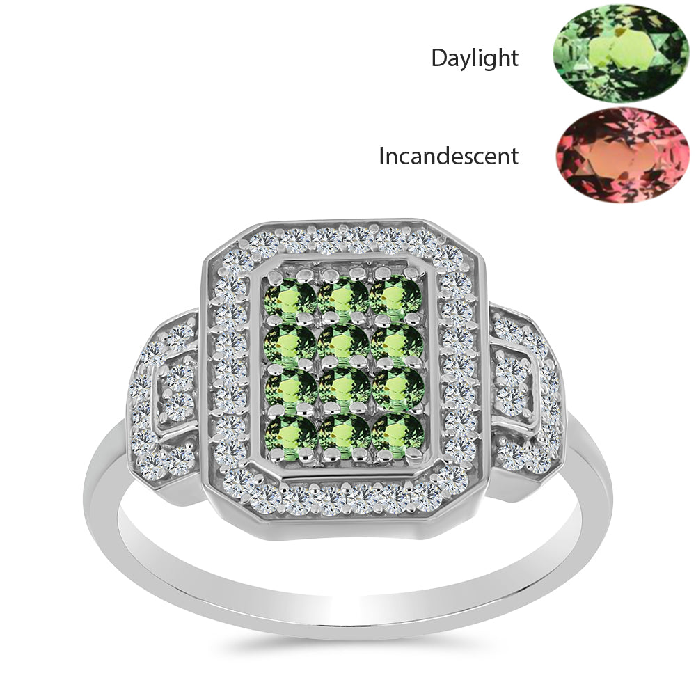 Inel din Argint 925 ( 3.42 grame ) cu Alexandrit Natural și Topaz Alb 0.91 Carate