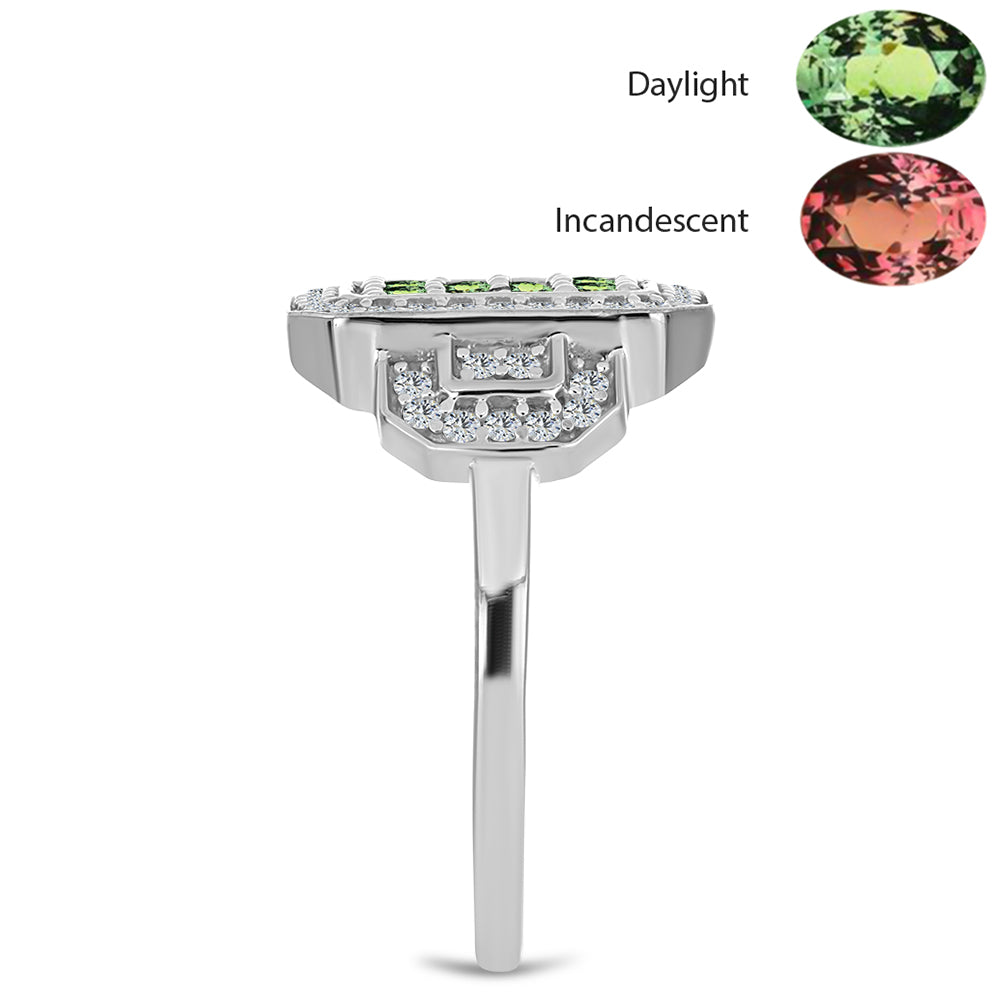 Inel din Argint 925 ( 3.42 grame ) cu Alexandrit Natural și Topaz Alb 0.91 Carate