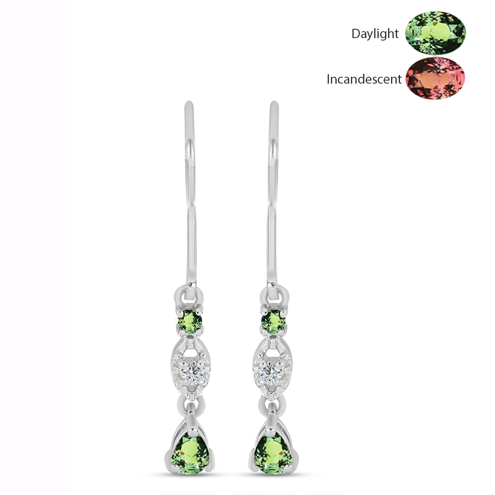 Cercei din Argint 925 ( 1.75 grame ) cu Alexandrit Natural și Topaz Alb 0.46 Carate 1 