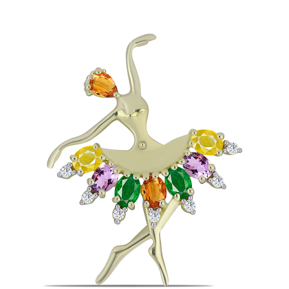 Broşă din Argint 925 Placat cu Aur ( 3.65 grame ) cu Safir Curcubeu și Topaz Alb 1.93 Carate