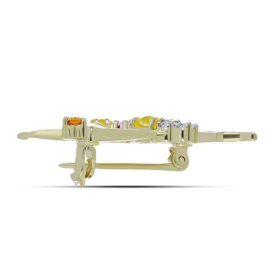 Broşă din Argint 925 Placat cu Aur ( 3.65 grame ) cu Safir Curcubeu și Topaz Alb 1.93 Carate