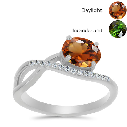 Inel din Argint 925 ( 2.6 grame ) cu Zultanit Anatolian Certificat cultivat în laborator și Topaz Alb 1.64 Carate