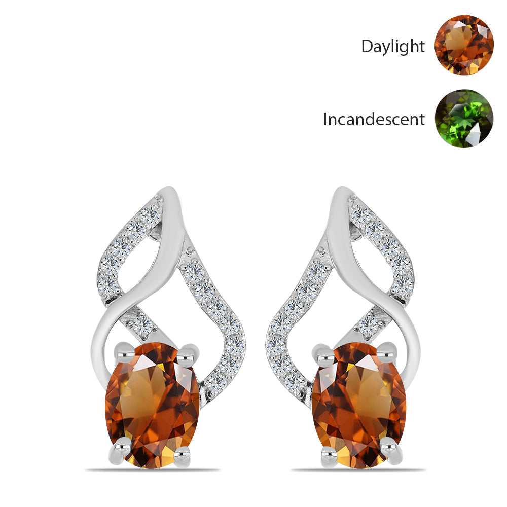 Cercei din Argint 925 ( 3.62 grame ) cu Zultanit Anatolian Certificat cultivat în laborator și Topaz Alb 3.24 Carate 1 