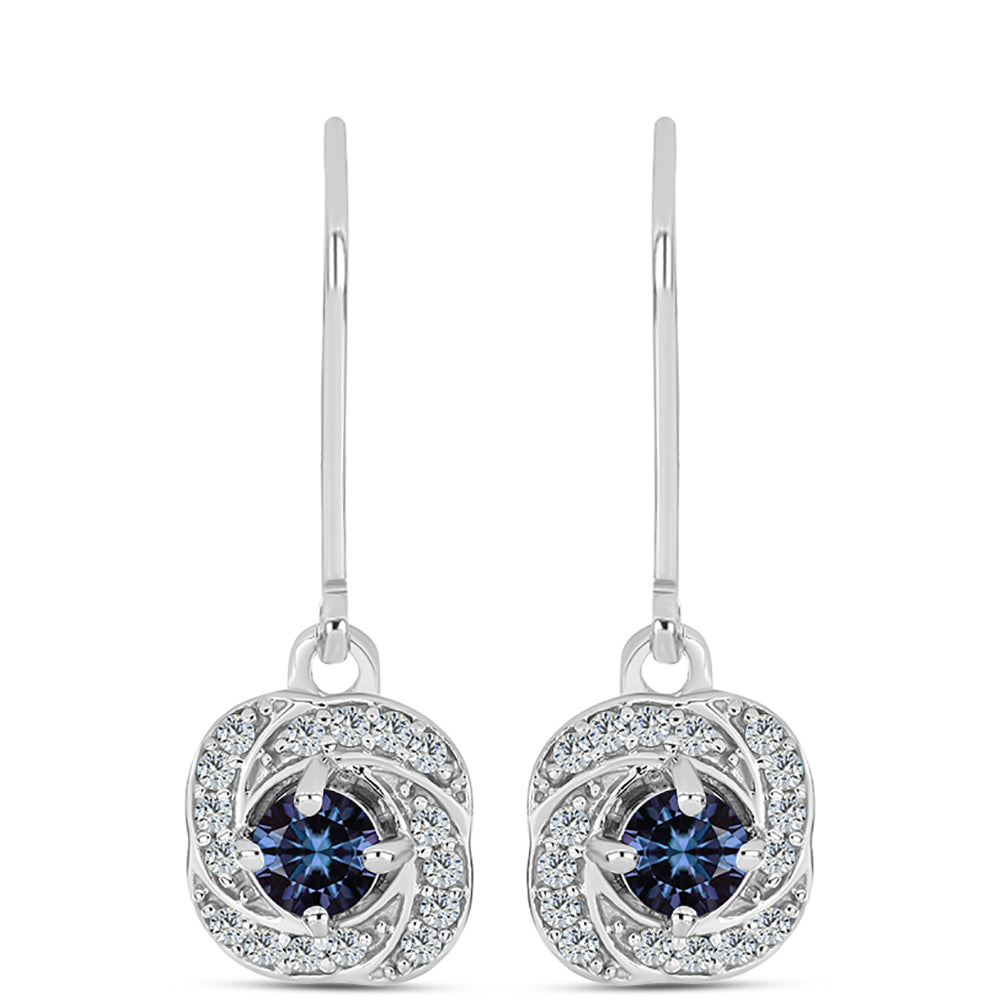 Cercei din Argint 925 ( 2.92 grame ) cu Moissanite Violet Imperial și Topaz Alb 0.78 Carate 1 