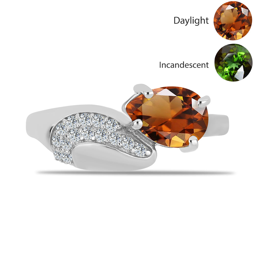 Inel din Argint 925 ( 2.46 grame ) cu Zultanit Anatolian Certificat cultivat în laborator și Topaz Alb 1.57 Carate 1 