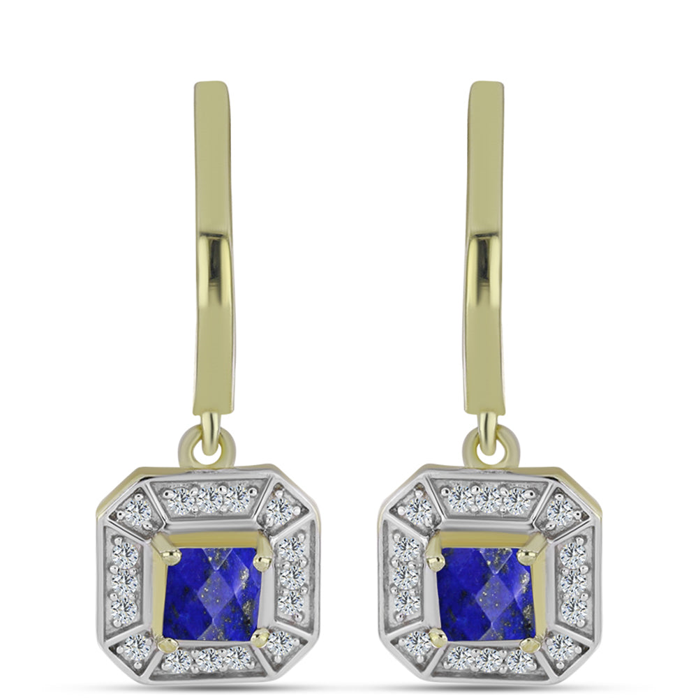 Cercei din Argint 925 Placat cu Aur ( 3.74 grame ) cu Lapis Lazuli și Topaz Alb 0.97 Carate