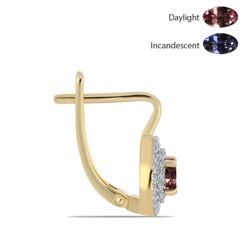 Cercei din Argint 925 Placat cu Aur ( 3.8 grame ) cu Granat Tsivory care își schimbă culoarea și Topaz Alb 1.2 Carate