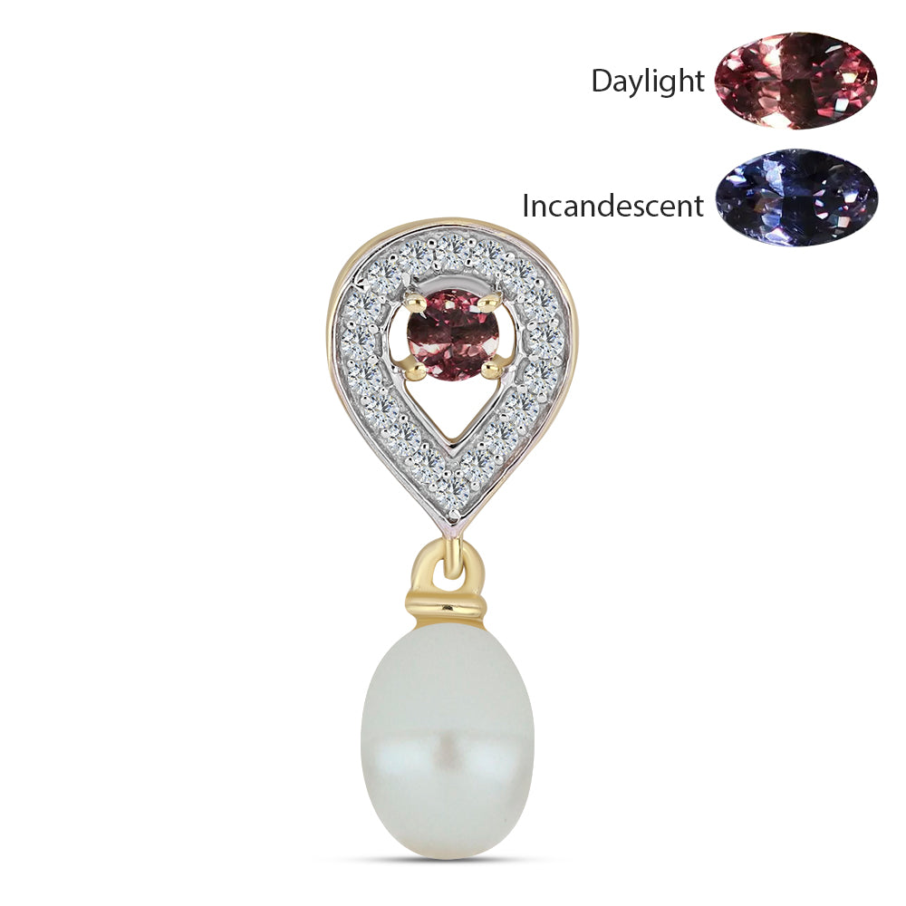 Pandantiv din Argint 925 Placat cu Aur ( 0.81 grame ) cu Granat Tsivory care își schimbă culoarea și Perlă de Apă Dulce Albă 2.07 Carate 1 