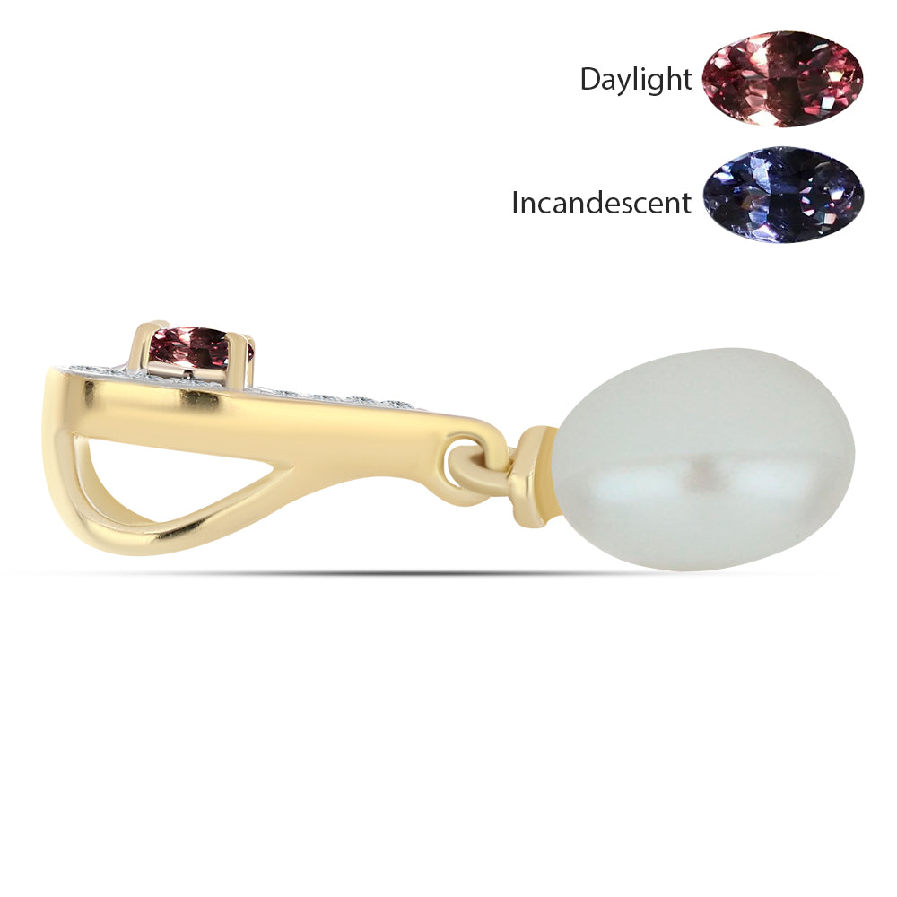 Pandantiv din Argint 925 Placat cu Aur ( 0.81 grame ) cu Granat Tsivory care își schimbă culoarea și Perlă de Apă Dulce Albă 2.07 Carate 2 