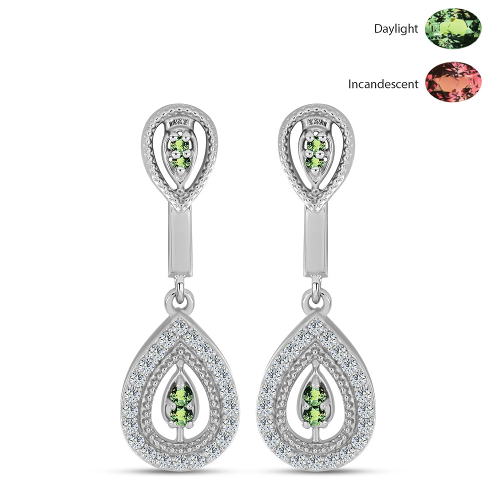 Cercei din Argint 925 ( 5.11 grame ) cu Alexandrit Natural și Topaz Alb 0.51 Carate 1 