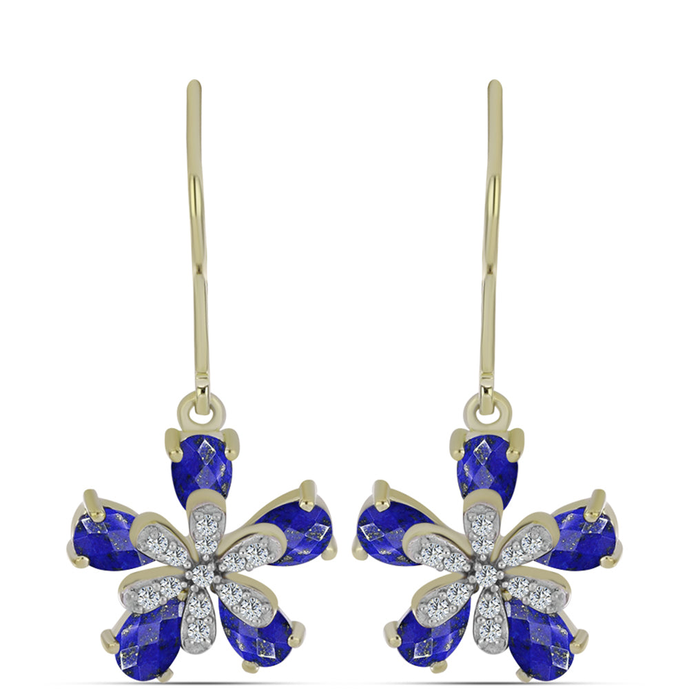 Cercei din Argint 925 Placat cu Aur ( 3.2 grame ) cu Lapis Lazuli și Topaz Alb 2.39 Carate 1 