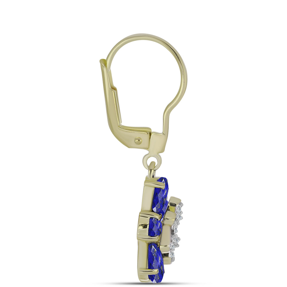 Cercei din Argint 925 Placat cu Aur ( 3.2 grame ) cu Lapis Lazuli și Topaz Alb 2.39 Carate 2 