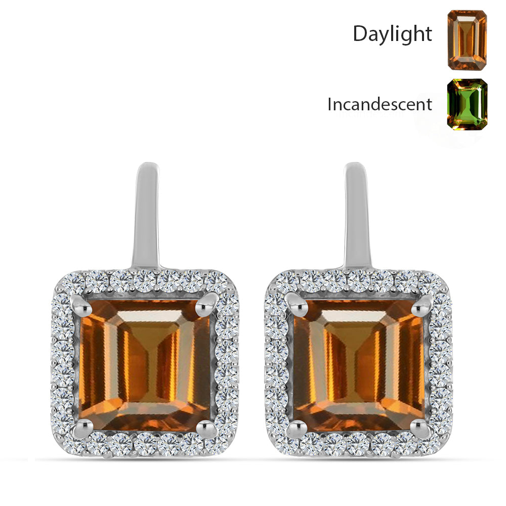 Cercei din Argint 925 ( 3.59 grame ) cu Zultanit Anatolian Certificat cultivat în laborator și Topaz Alb 4.37 Carate