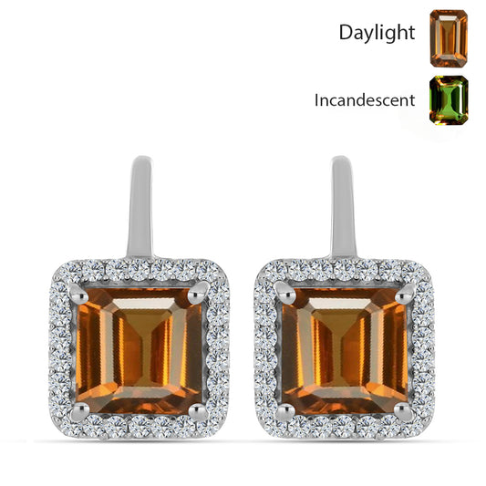 Cercei din Argint 925 ( 3.59 grame ) cu Zultanit Anatolian Certificat cultivat în laborator și Topaz Alb 4.37 Carate