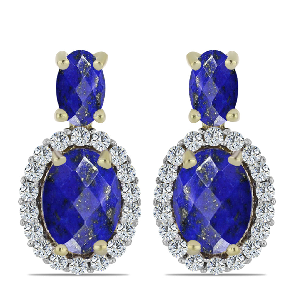 Cercei din Argint 925 Placat cu Aur ( 3.1 grame ) cu Lapis Lazuli și Topaz Alb 2.28 Carate