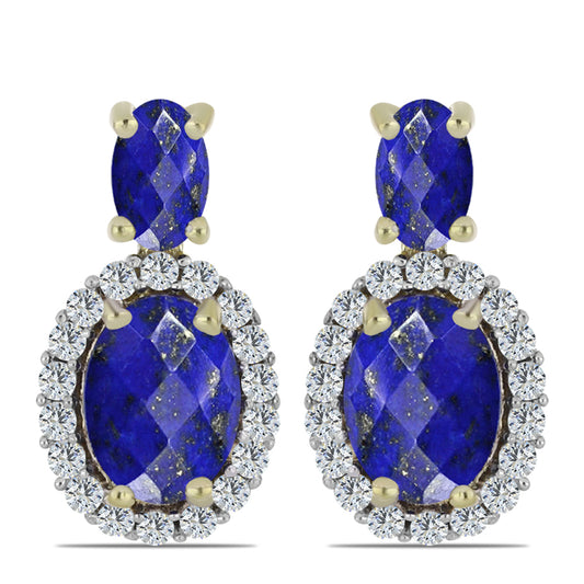 Cercei din Argint 925 Placat cu Aur ( 3.1 grame ) cu Lapis Lazuli și Topaz Alb 2.28 Carate