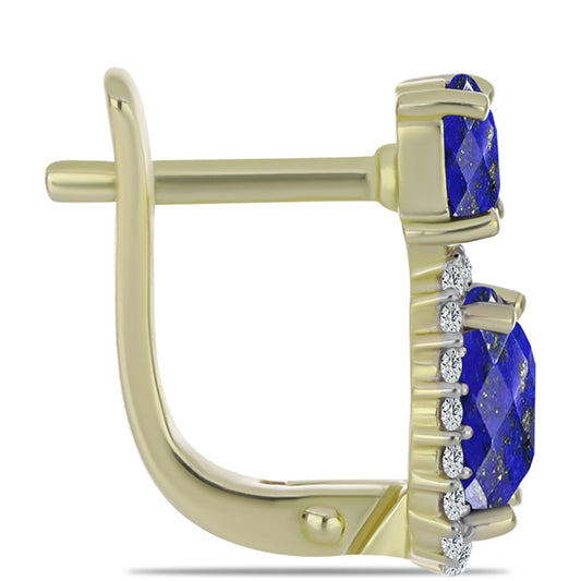 Cercei din Argint 925 Placat cu Aur ( 3.1 grame ) cu Lapis Lazuli și Topaz Alb 2.28 Carate