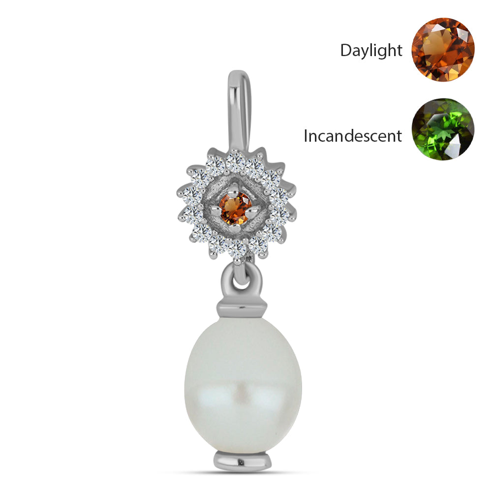 Pandantiv din Argint 925 ( 0.79 grame ) cu Zultanit Anatolian Certificat cultivat în laborator și Perlă de Apă Dulce Albă 3.03 Carate 1 