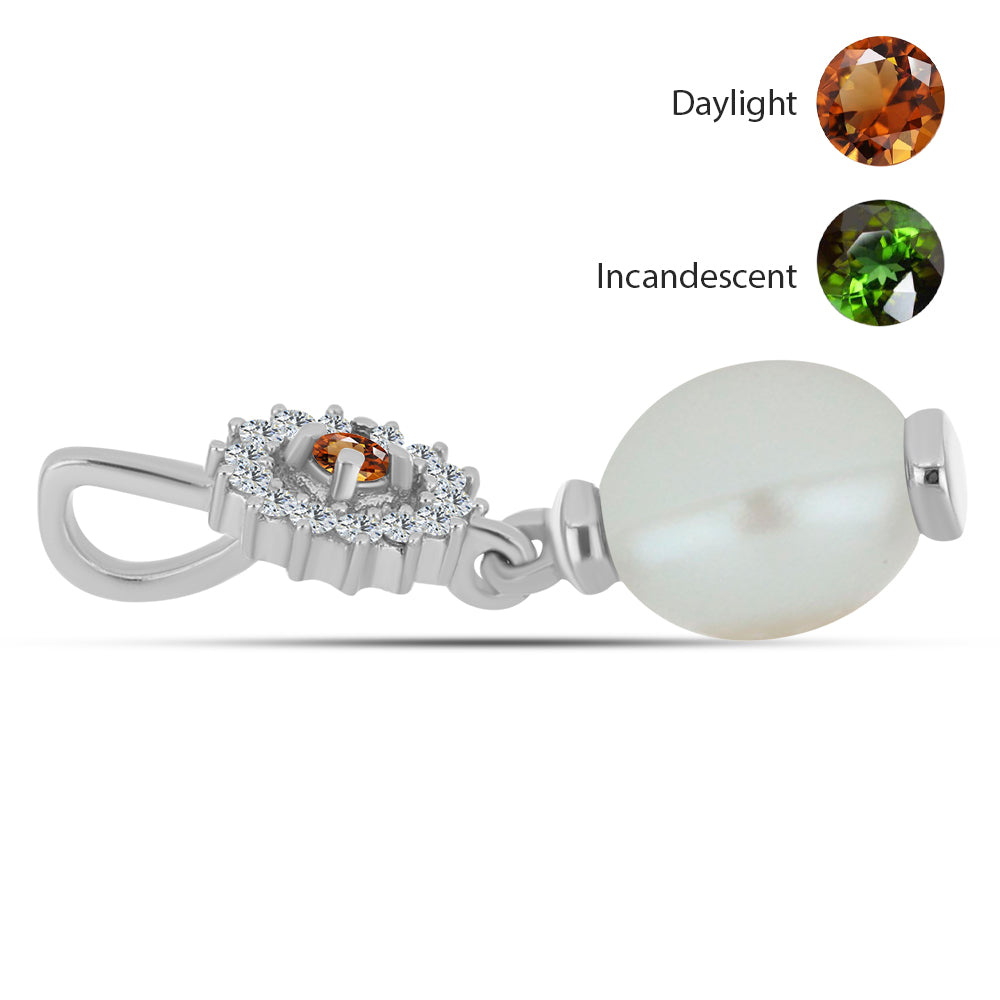 Pandantiv din Argint 925 ( 0.79 grame ) cu Zultanit Anatolian Certificat cultivat în laborator și Perlă de Apă Dulce Albă 3.03 Carate