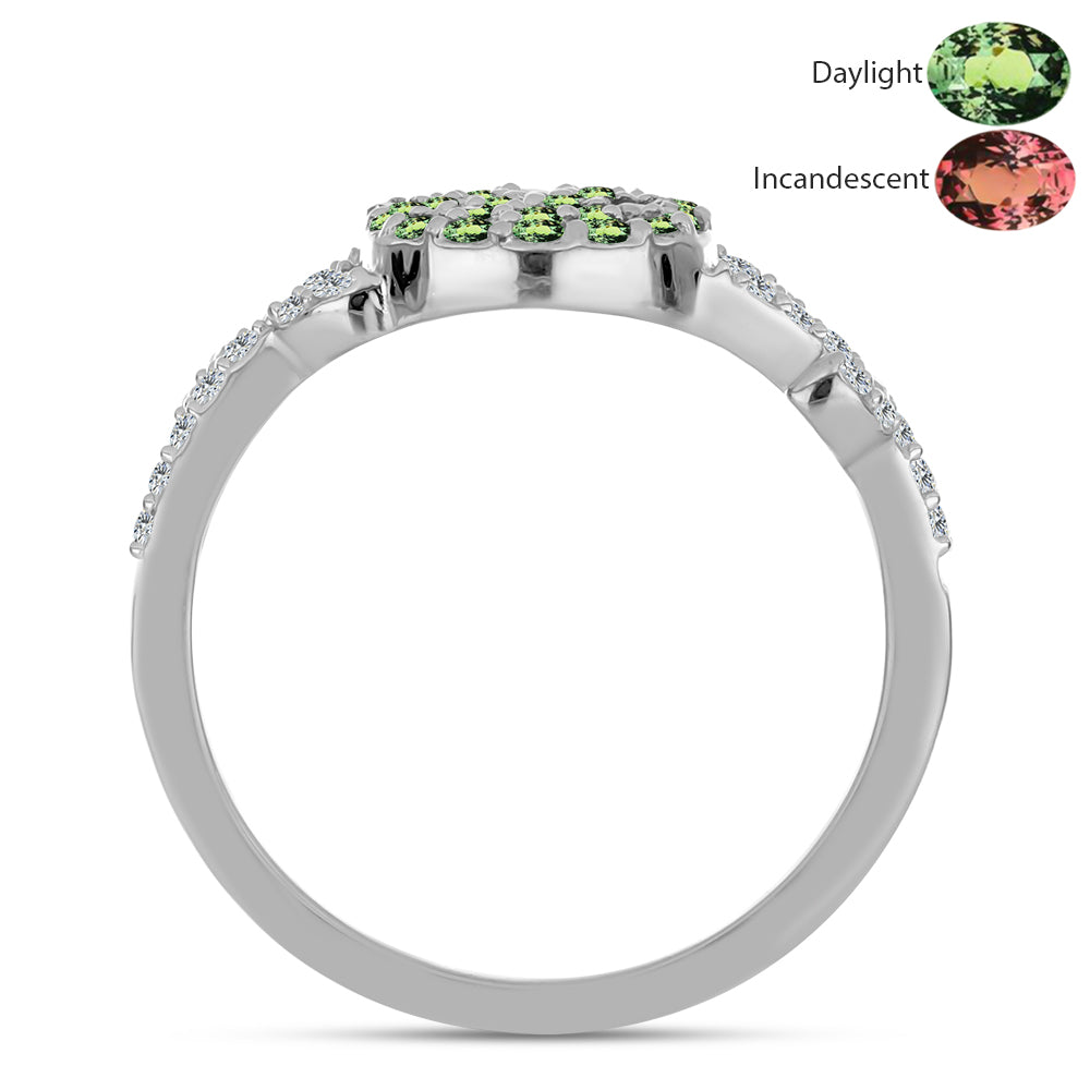 Inel din Argint 925 ( 2.81 grame ) cu Alexandrit Natural și Topaz Alb 0.63 Carate 2 