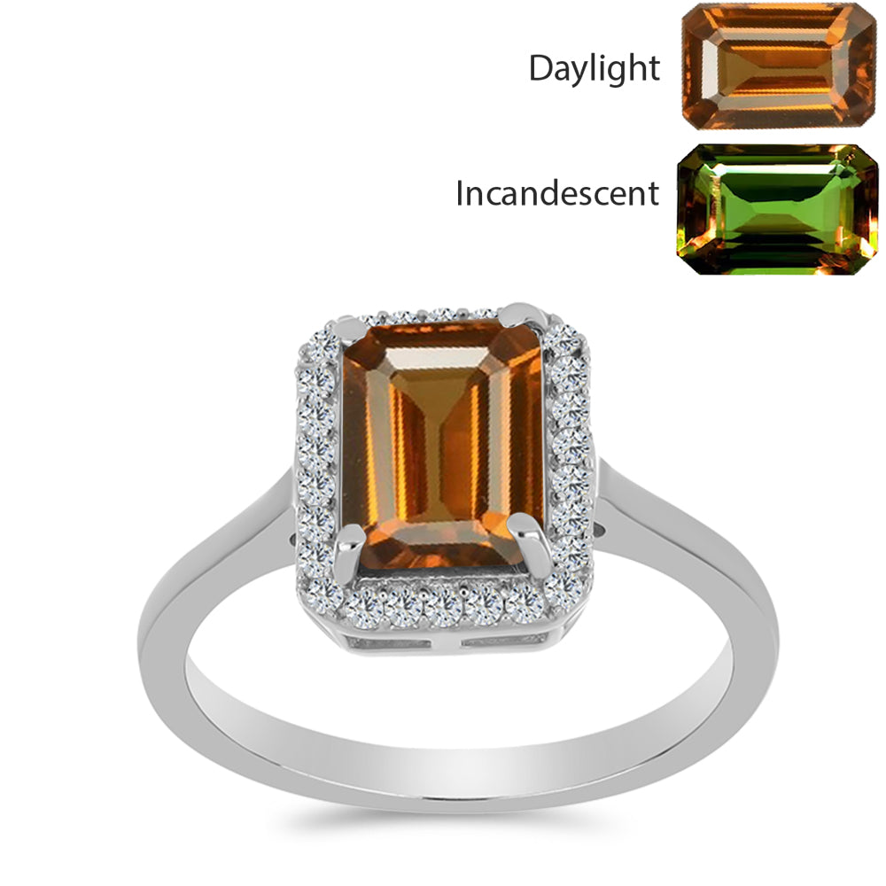 Inel din Argint 925 ( 2.19 grame ) cu Zultanit Anatolian Certificat cultivat în laborator și Topaz Alb 2.17 Carate