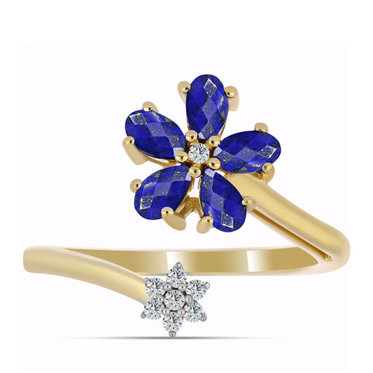 Inel din Argint 925 Placat cu Aur ( 3.75 grame ) cu Lapis Lazuli și Topaz Alb 1.27 Carate