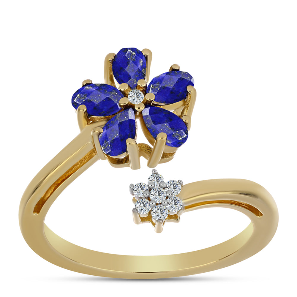 Inel din Argint 925 Placat cu Aur ( 3.75 grame ) cu Lapis Lazuli și Topaz Alb 1.27 Carate