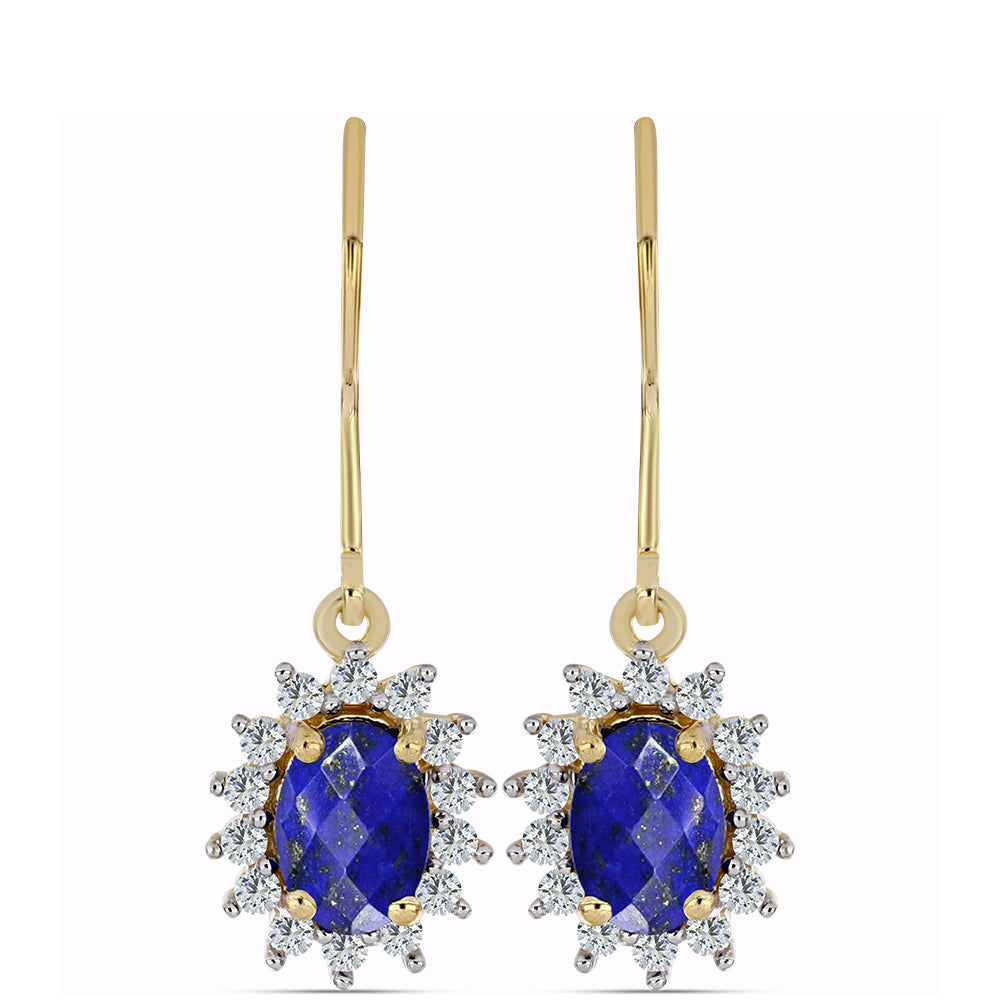 Cercei din Argint 925 Placat cu Aur ( 2.1 grame ) cu Lapis Lazuli și Topaz Alb 2.07 Carate