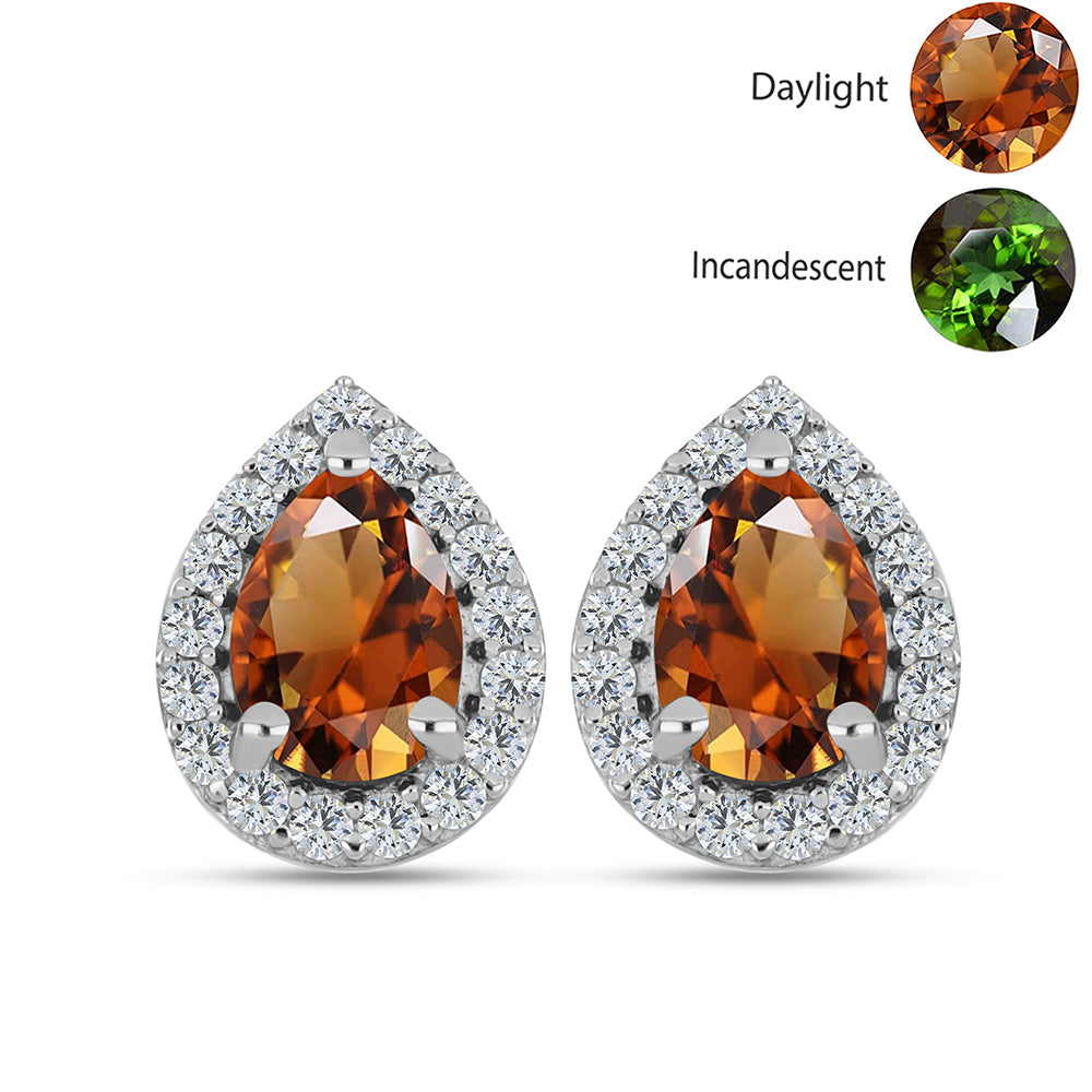 Cercei din Argint 925 ( 1.93 grame ) cu Zultanit Anatolian Certificat cultivat în laborator și Topaz Alb 1.97 Carate 1 