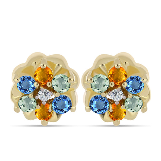 Cercei din Argint 925 Placat cu Aur ( 1.91 grame ) cu Safir Curcubeu și Topaz Alb 0.62 Carate