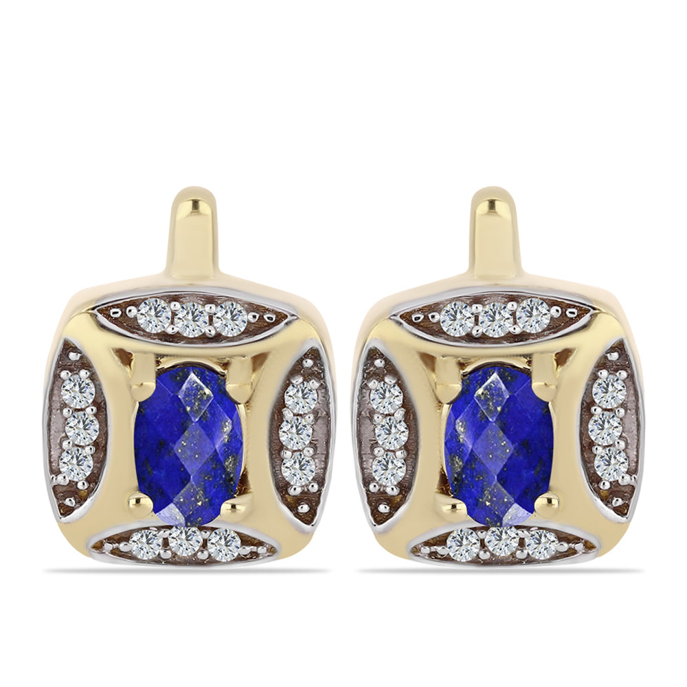 Cercei din Argint 925 Placat cu Aur ( 4.64 grame ) cu Lapis Lazuli și Topaz Alb 1.11 Carate