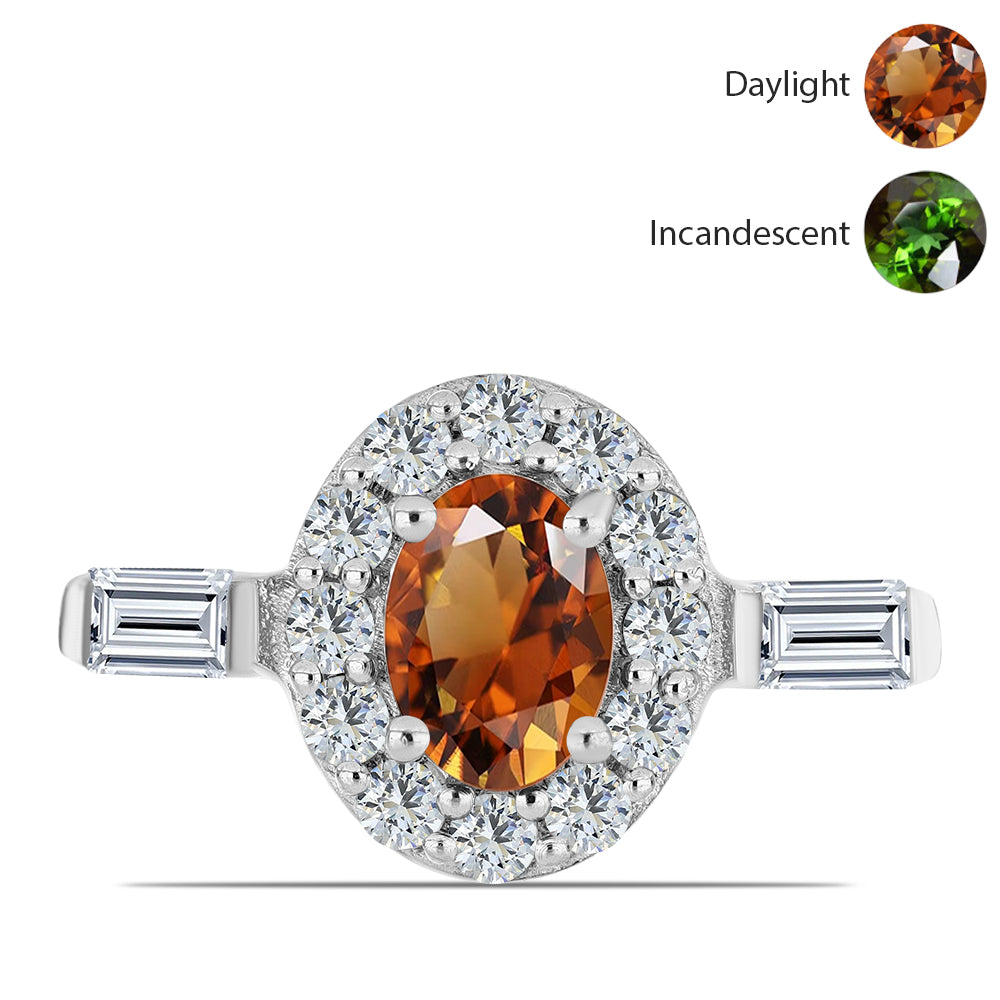 Inel din Argint 925 ( 2.53 grame ) cu Zultanit Anatolian Certificat cultivat în laborator și Topaz Alb 2.45 Carate 1 