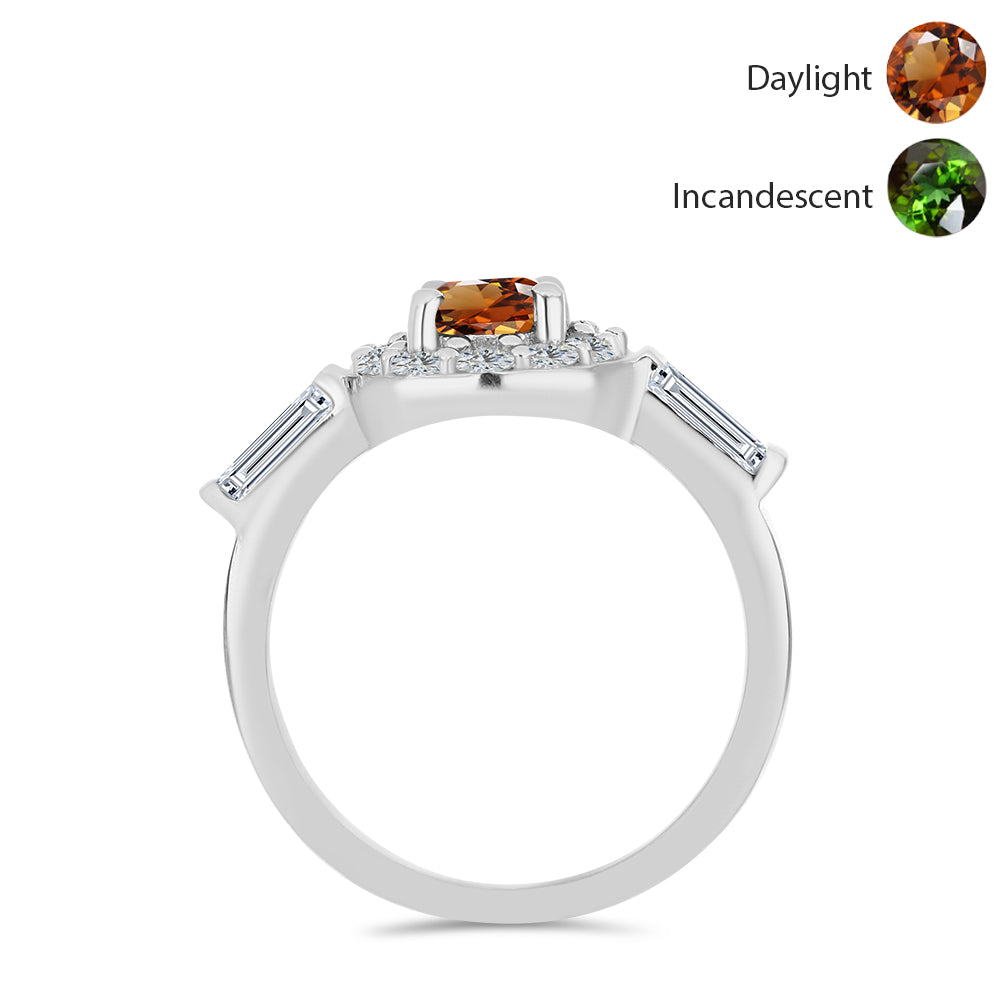 Inel din Argint 925 ( 2.53 grame ) cu Zultanit Anatolian Certificat cultivat în laborator și Topaz Alb 2.45 Carate 2 