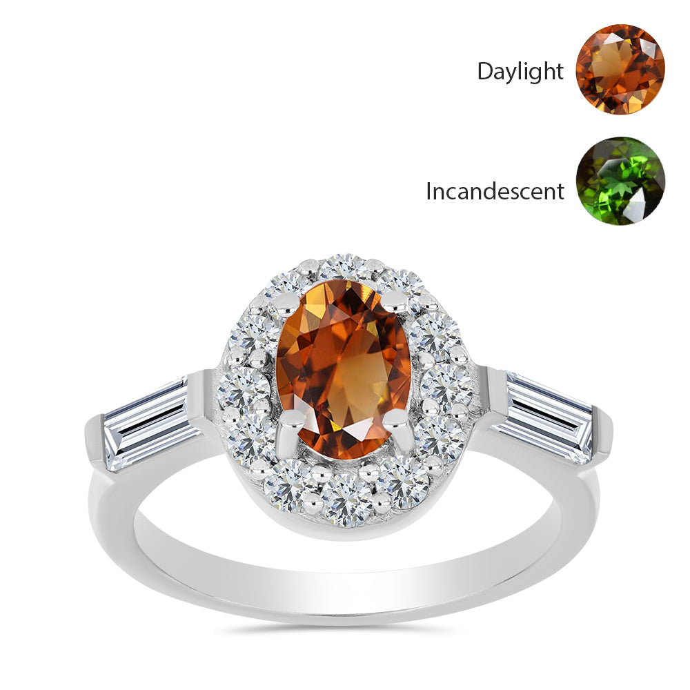 Inel din Argint 925 ( 2.53 grame ) cu Zultanit Anatolian Certificat cultivat în laborator și Topaz Alb 2.45 Carate 3 