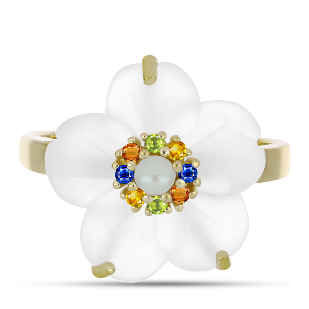 Inel din Argint 925 Placat cu Aur ( 3.03 grame ) cu Safir Curcubeu și Perlă de Apă Dulce Albă 5.91 Carate 1 
