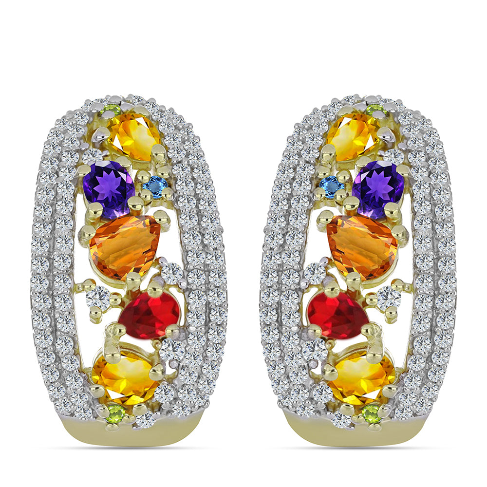 Cercei din Argint 925 Placat cu Aur ( 8.71 grame ) cu Safir Curcubeu și Topaz Alb 3.74 Carate 1 